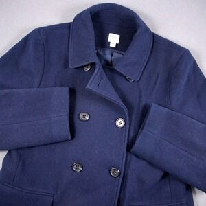 J Crew Peacoat Double Breasted Women's 12 Navy Wool Blend Business Nautical